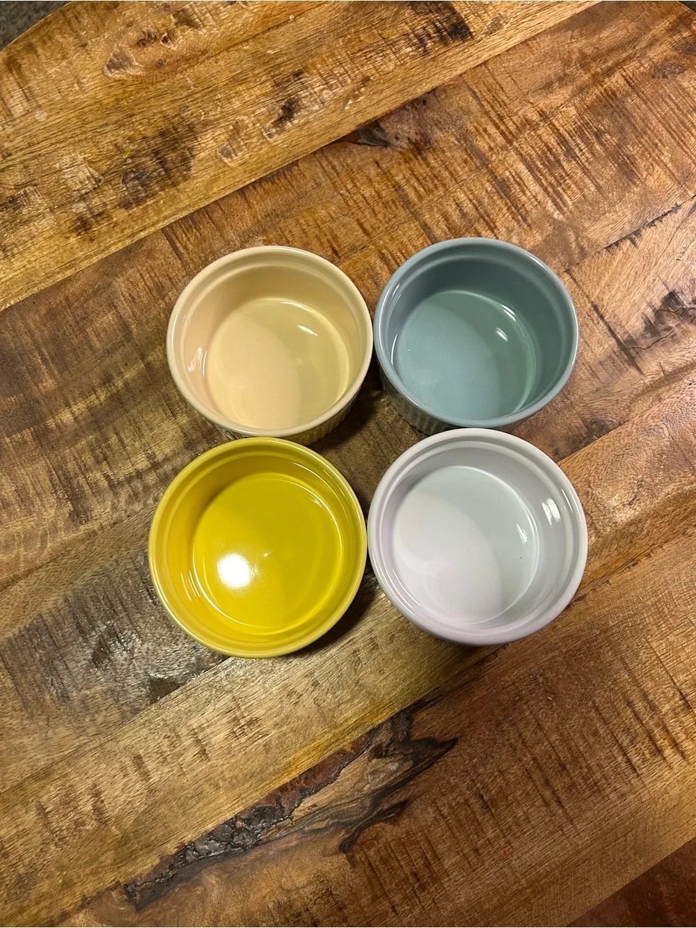 Ceramic Ramekin Set in Yellow, Cream, Green, and White